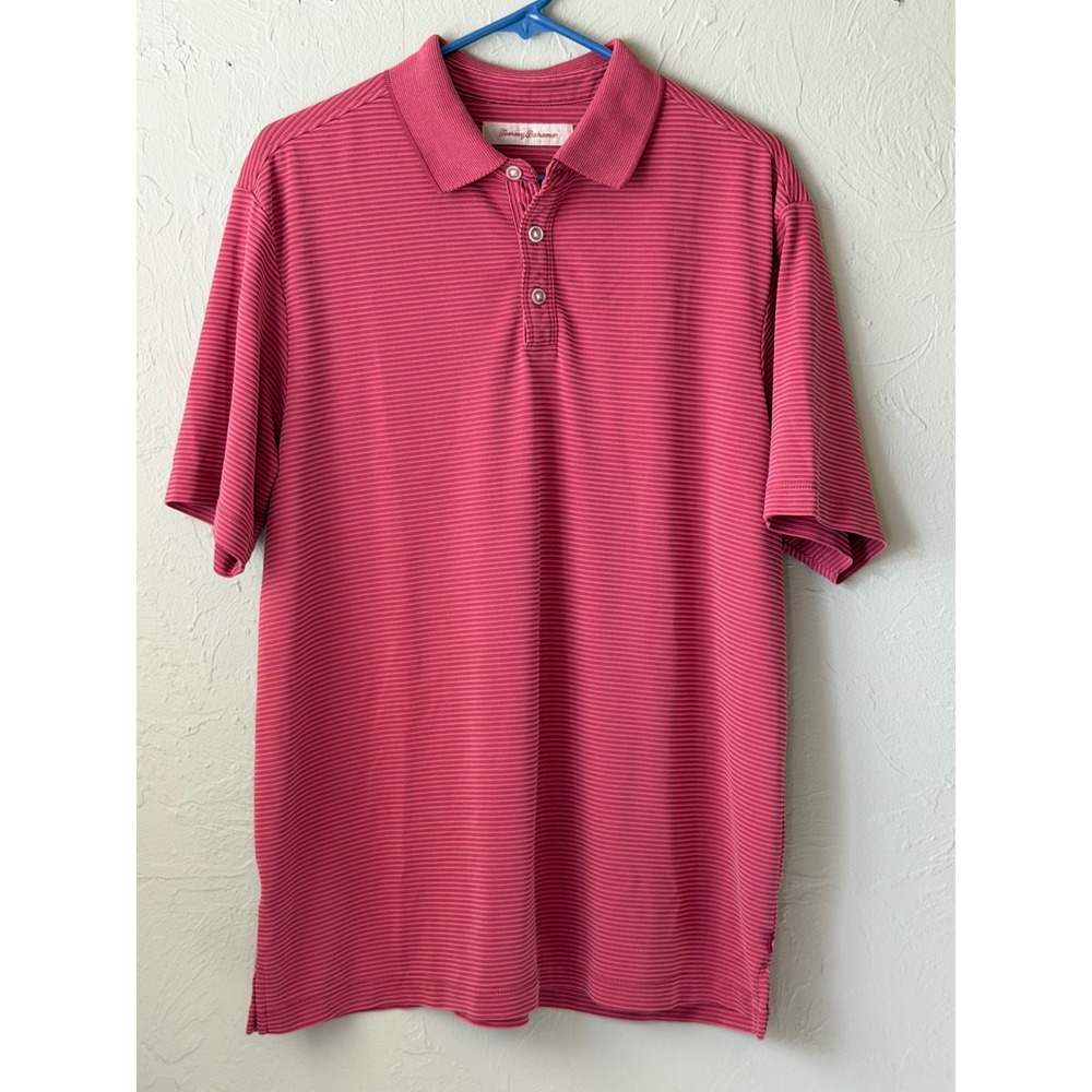 Tommy Bahama Mens‎ Pink Micro Stripe Polo Shirt Short Sleeve M